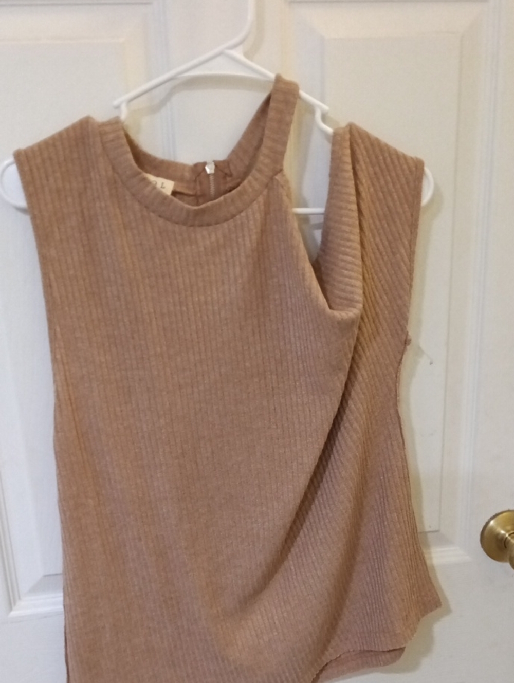 POL Asymmetrical Ribbed Tank Dress in Light Brown